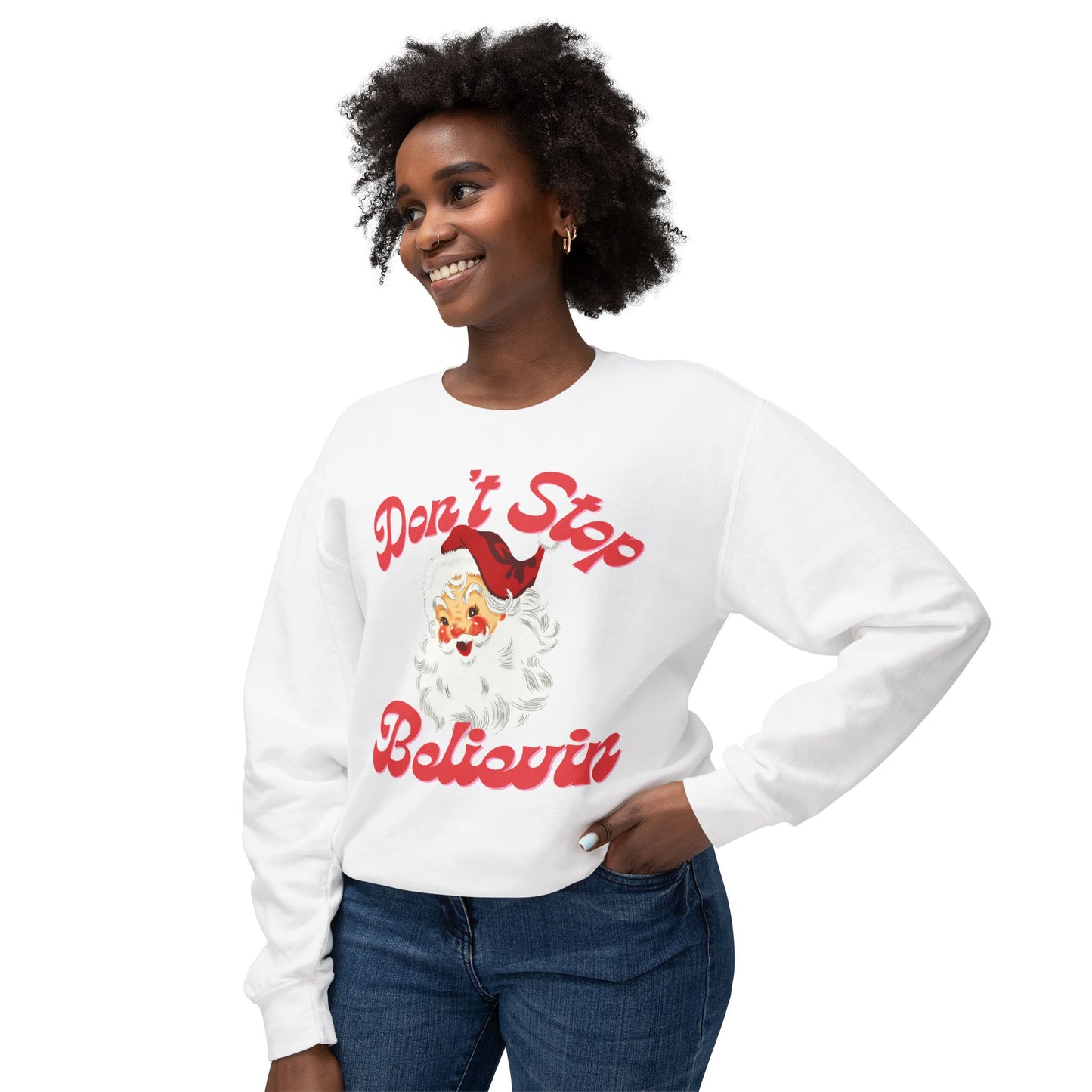 Don't Stop Believin' Unisex Lightweight Crewneck Sweatshirt - Festive Holiday Style