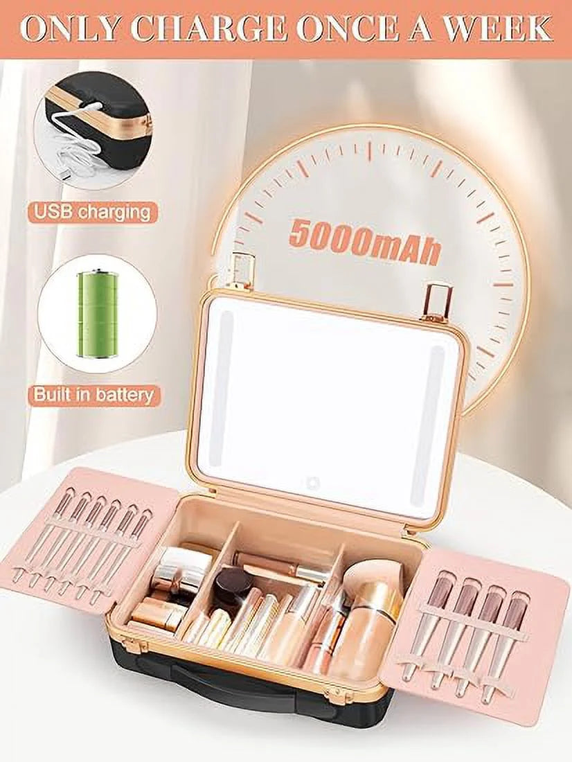 Travel Makeup case with Lighted Mirror 3 Color Setting